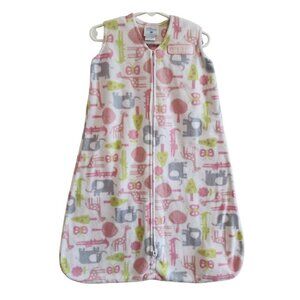 Halo Sleep Sack Zoo Animals Pink White Micro-Fleece Zip Wearable Blanket S/0-6M